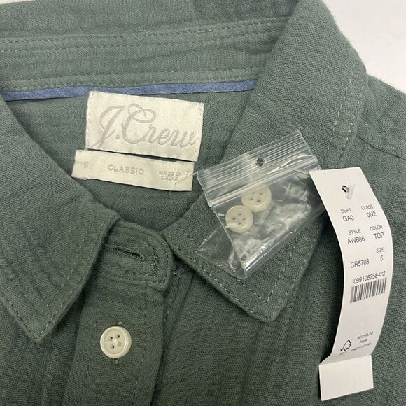 J. Crew Women’s Green Long Sleeve Super Soft Cotton Button Down Shirt- Size 6 - Picture 11 of 14